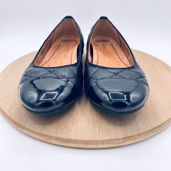 Vionic Desiree Shoes Womens 9.5 Black Leather Orthotic Quilted Ballet Flat Cap - Picture 3 of 10